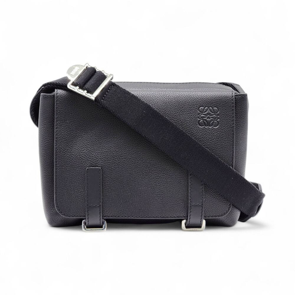 Loewe Military Messenger Crossbody Grained Calfskin Leather Bag Black - Mint